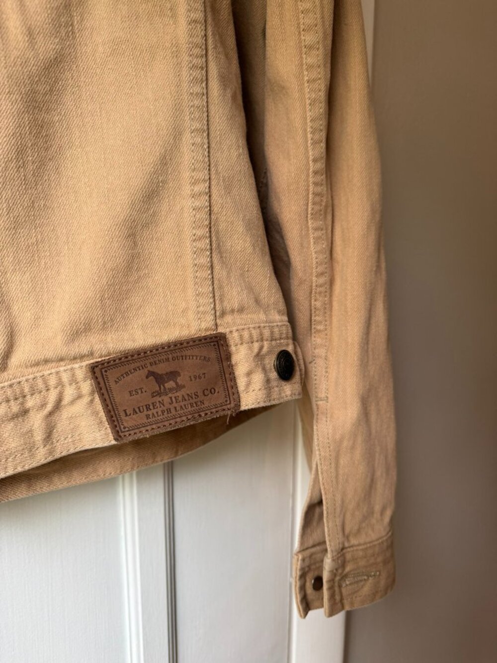 Lauren Ralph Lauren Tan Denim Trucker Jacket Corduroy Collar Women's L - Picture 8 of 8